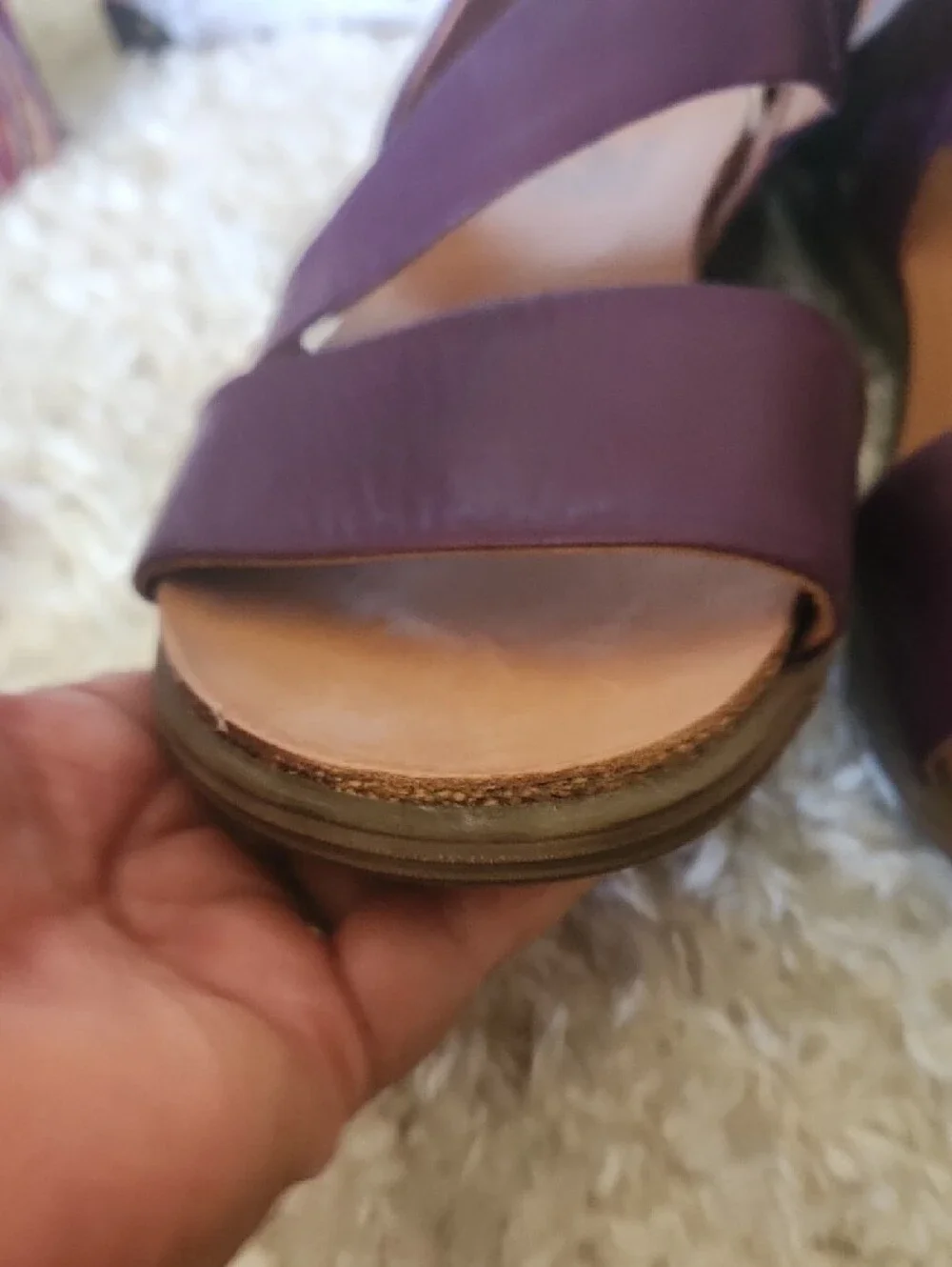 Miz Mooz Meadow Purple Leather Strappy Ankle Sandals with Tan Footbed - Picture 8 of 10